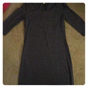 Navy and white striped midi dress